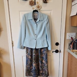 Light Blue Blazer with Paisley Skirt